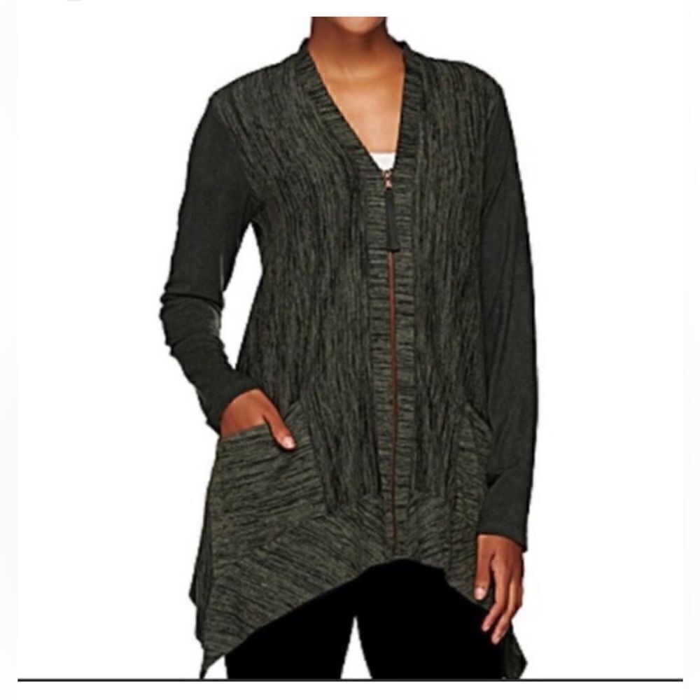 Lori Goldstein olive green heathered tunic Size M
